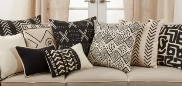 Pillows-Kirkland's Home Black Mudcloth Cotton Throw Pillow Black/White