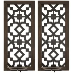 Sconces-Kirkland's Home Black Ornate Laser Cut Sconces, Set Of 2