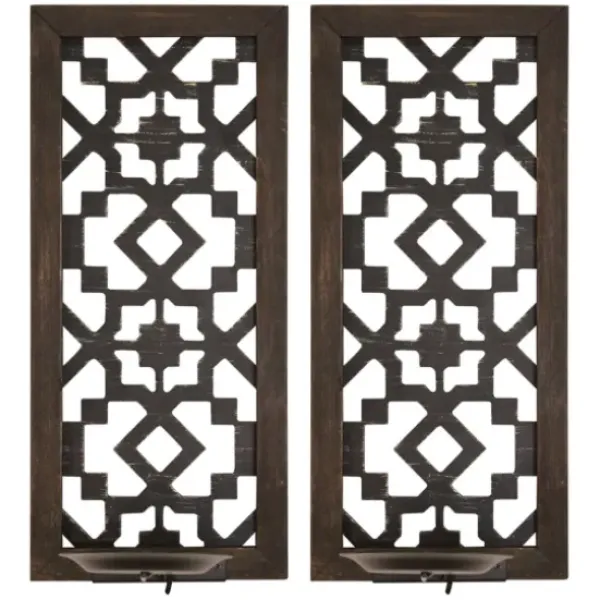 Sconces-Kirkland's Home Black Ornate Laser Cut Sconces, Set Of 2