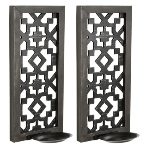 Sconces-Kirkland's Home Black Ornate Laser Cut Sconces, Set Of 2