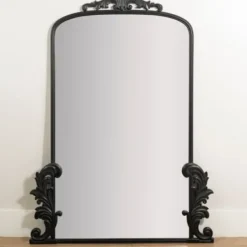 Full Length & Floor Mirrors-Kirkland's Home Black Ornate Scroll Bordeux Leaner Mirror