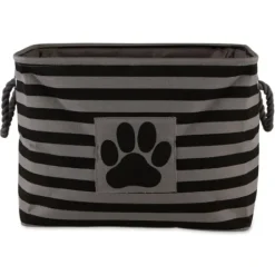 Baskets & Boxes-Kirkland's Home Black Paw Patch Stripe Rectangle Pet Basket Black/Gray