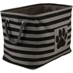 Baskets & Boxes-Kirkland's Home Black Paw Patch Stripe Rectangle Pet Basket Black/Gray