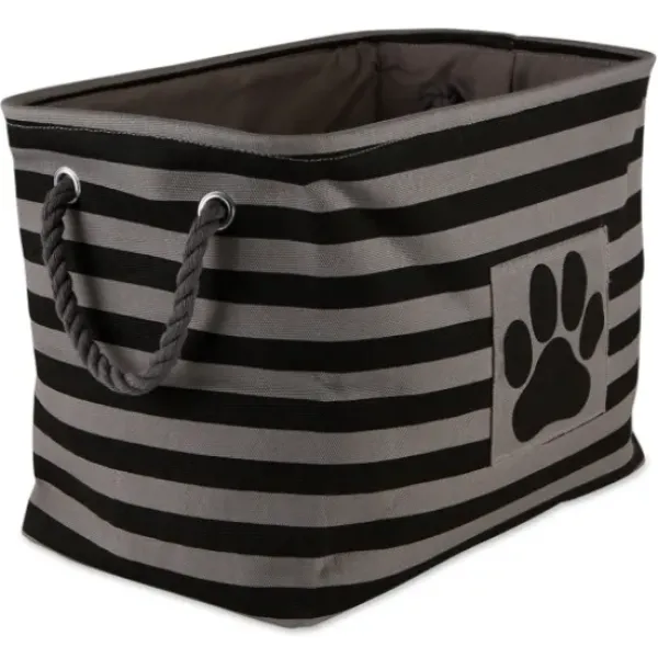 Baskets & Boxes-Kirkland's Home Black Paw Patch Stripe Rectangle Pet Basket Black/Gray
