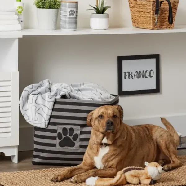 Baskets & Boxes-Kirkland's Home Black Paw Patch Stripe Rectangle Pet Basket Black/Gray