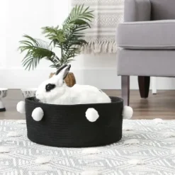 Baskets & Boxes-Kirkland's Home Black Pet Bin Pom Pom Storage Basket Black/White