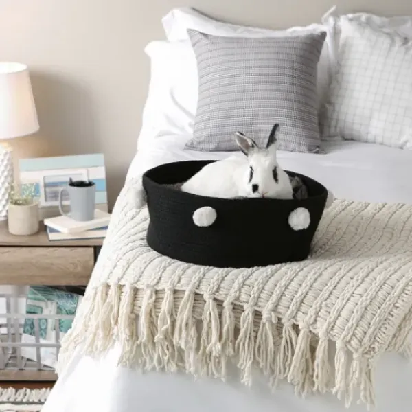 Baskets & Boxes-Kirkland's Home Black Pet Bin Pom Pom Storage Basket Black/White