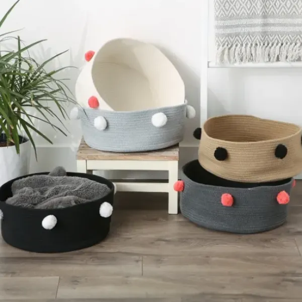 Baskets & Boxes-Kirkland's Home Black Pet Bin Pom Pom Storage Basket Black/White