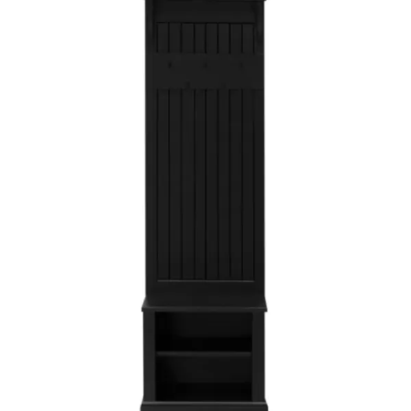 Entryway Furniture-Kirkland's Home Black Pine Wood Grooved Hall Tree