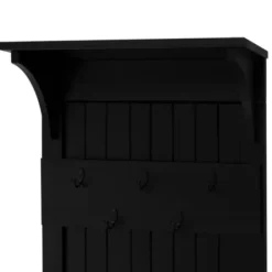Entryway Furniture-Kirkland's Home Black Pine Wood Grooved Hall Tree
