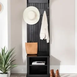 Entryway Furniture-Kirkland's Home Black Pine Wood Grooved Hall Tree
