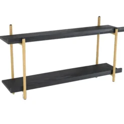 Shelves-Kirkland's Home Black Rattan Wrapped Double Tiered Wall Shelf