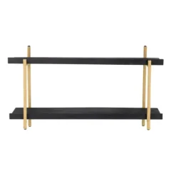 Shelves-Kirkland's Home Black Rattan Wrapped Double Tiered Wall Shelf