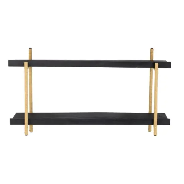 Shelves-Kirkland's Home Black Rattan Wrapped Double Tiered Wall Shelf