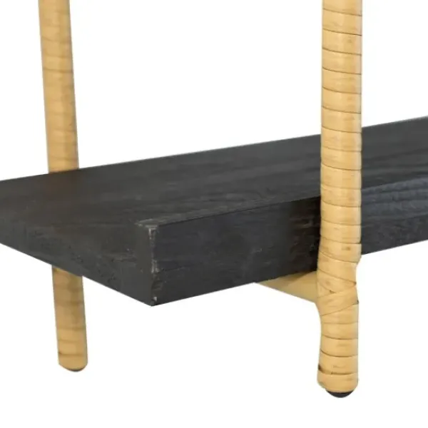 Shelves-Kirkland's Home Black Rattan Wrapped Double Tiered Wall Shelf
