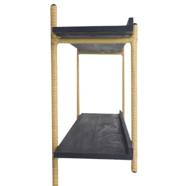 Shelves-Kirkland's Home Black Rattan Wrapped Double Tiered Wall Shelf