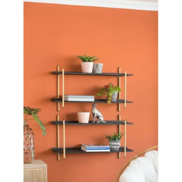Shelves-Kirkland's Home Black Rattan Wrapped Double Tiered Wall Shelf