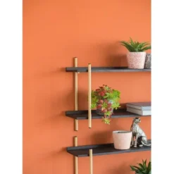 Shelves-Kirkland's Home Black Rattan Wrapped Double Tiered Wall Shelf