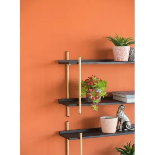 Shelves-Kirkland's Home Black Rattan Wrapped Double Tiered Wall Shelf