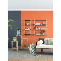 Shelves-Kirkland's Home Black Rattan Wrapped Double Tiered Wall Shelf