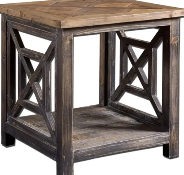 Accent & End Tables-Kirkland's Home Black Reclaimed Fir Wood Accent Table