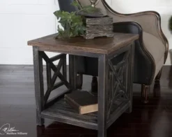 Accent & End Tables-Kirkland's Home Black Reclaimed Fir Wood Accent Table