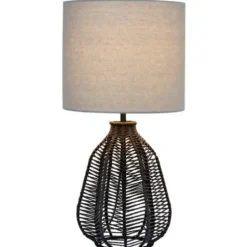 Table Lamps-Kirkland's Home Black Rope Woven Table Lamp White