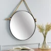 Framed Mirrors-Kirkland's Home Black Round Framed Mirror With Rope, 24 In.