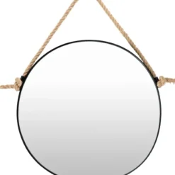 Framed Mirrors-Kirkland's Home Black Round Framed Mirror With Rope, 24 In.
