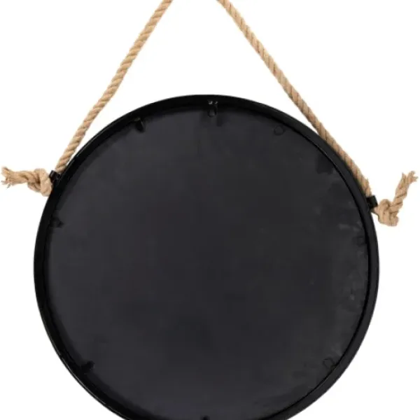 Framed Mirrors-Kirkland's Home Black Round Framed Mirror With Rope, 24 In.