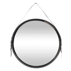 Framed Mirrors-Kirkland's Home Black Round Framed Mirror With Leather Strap