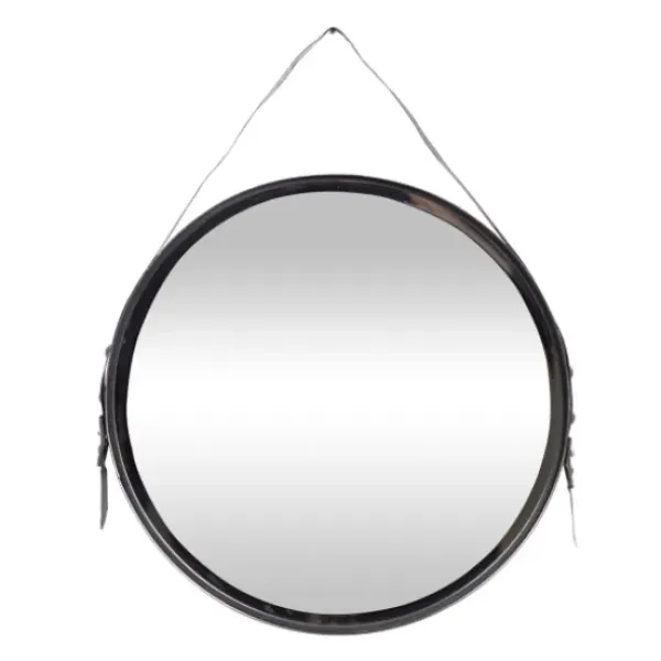 Framed Mirrors-Kirkland's Home Black Round Framed Mirror With Leather Strap