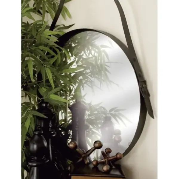 Framed Mirrors-Kirkland's Home Black Round Framed Mirror With Leather Strap