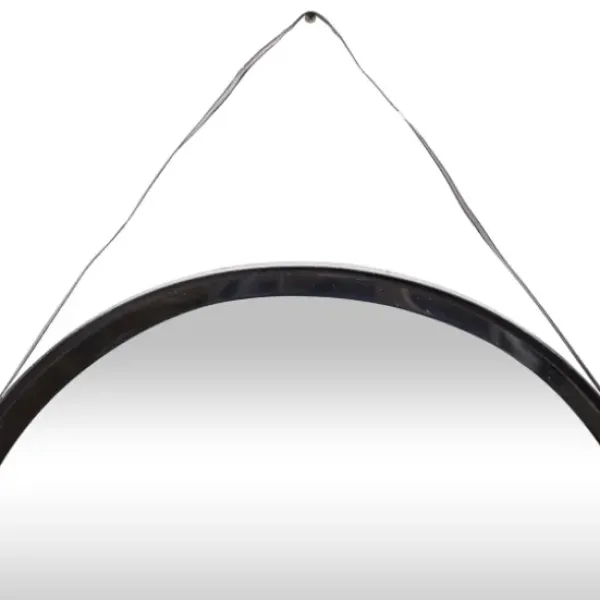 Framed Mirrors-Kirkland's Home Black Round Framed Mirror With Leather Strap