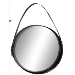Framed Mirrors-Kirkland's Home Black Round Framed Mirror With Leather Strap