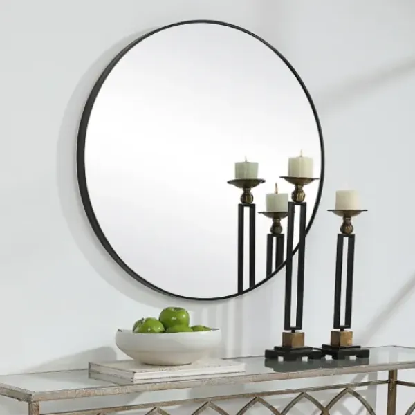Framed Mirrors-Kirkland's Home Black Round Simple Frame Large Wall Mirror