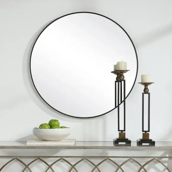 Framed Mirrors-Kirkland's Home Black Round Simple Frame Large Wall Mirror
