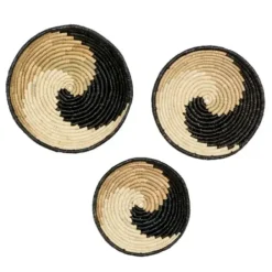 Wall Plaques-Kirkland's Home Black Seagrass Swirl 3-Pc. Wall Plaque Set Tan