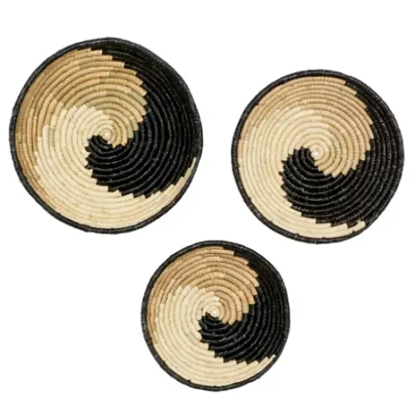 Wall Plaques-Kirkland's Home Black Seagrass Swirl 3-Pc. Wall Plaque Set Tan