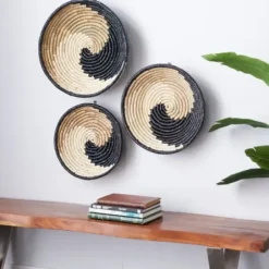 Wall Plaques-Kirkland's Home Black Seagrass Swirl 3-Pc. Wall Plaque Set Tan
