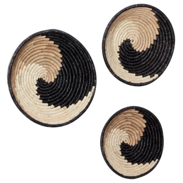 Wall Plaques-Kirkland's Home Black Seagrass Swirl 3-Pc. Wall Plaque Set Tan