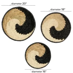 Wall Plaques-Kirkland's Home Black Seagrass Swirl 3-Pc. Wall Plaque Set Tan