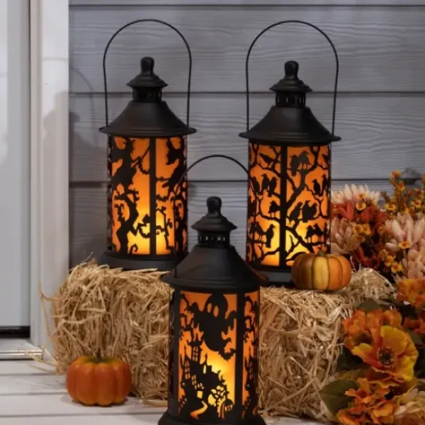 Lanterns-Kirkland's Home Black Spooky Silhouette Led Lanterns, Set Of 3 Black/Orange