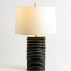 Table Lamps-Kirkland's Home Black Stacked Textured Table Lamp White