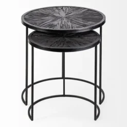 Accent & End Tables-Kirkland's Home Black Starburst Nesting Accent Tables, Set Of 2