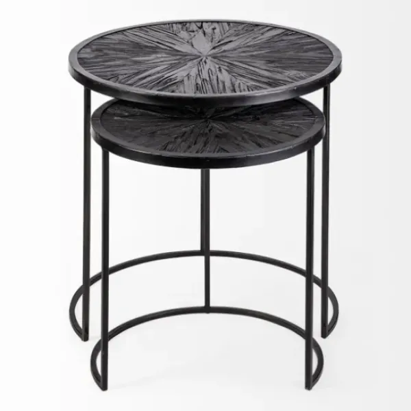 Accent & End Tables-Kirkland's Home Black Starburst Nesting Accent Tables, Set Of 2