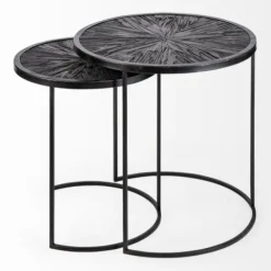 Accent & End Tables-Kirkland's Home Black Starburst Nesting Accent Tables, Set Of 2