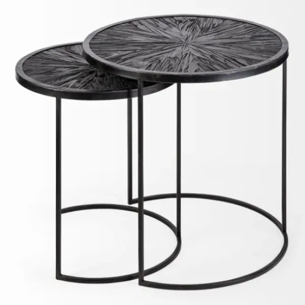 Accent & End Tables-Kirkland's Home Black Starburst Nesting Accent Tables, Set Of 2