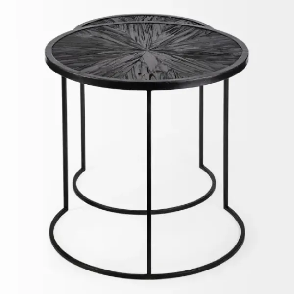 Accent & End Tables-Kirkland's Home Black Starburst Nesting Accent Tables, Set Of 2
