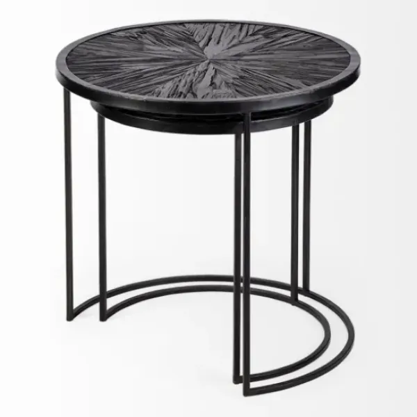 Accent & End Tables-Kirkland's Home Black Starburst Nesting Accent Tables, Set Of 2
